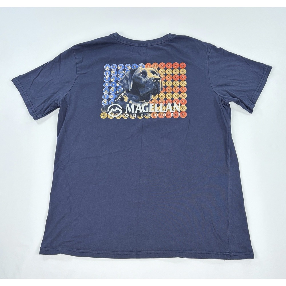 Magellan Outdoors T-Shirt Mens XL Blue Black Lab Dog Shotgun Shells Hunting Tee